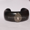 Pave Diamond Designer Wooden Cuff Bangle Jewelry, Antique Sterling Silver Pave Diamond Cuff Bangle Bracelet Jewelry