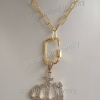 30mm Carabiner Lock With Natural Pave Diamond Allah Bismillah Pendant Falt Drawn Cable Chain Necklace Jewelry Wholesale