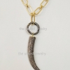 Natural Pave Diamond Horn Pendant Flat Drawn Cable Link Chain Diamond Lock Sterling Silver Necklace Jewelry