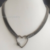 30mm Heart Diamond Carabiner Lock With Double Chain 925 Sterling Silver Handmade Link Chain Black Rhoudium Designer Necklace Jewelry