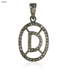 Vintage Look Pave Diamond Initial "D" Charm Pendant 925 Sterling Silver Jewelry