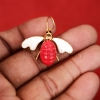 Handmade Sterling Silver Designer Enamel Coral Bee Charms Pendant Jewelry, Silver Bee Pendant