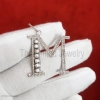 Natural Pave Diamond Handmade M Shape Initial Pearl Monogram Pendant Jewelry, Personalized Silver Monogram Jewelry