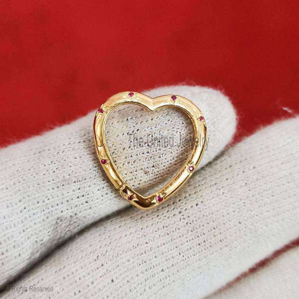 Ruby Silver Heart Enhancer Charm Lock, Enhancer Charm Lock, Gold Charm Holder, Charm Holder Necklace, Silver Gemstone Heart Lock Jewelry - Image 2