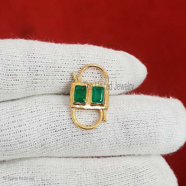Emerald Gemstone 925 Sterling Silver Padlock, Handmade Emerald Padlock, Bracelet and Necklace Connector Jewelry - Image 2