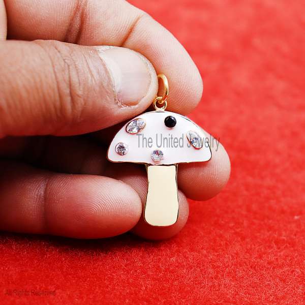 Enamel Handmade Magic Multi Gemstone Mushroom Sterling Silver Pendant Necklace, Enamel Mushroom Pendant - Image 8