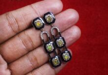 Natural Pave Diamond Sterling Silver Enamel With Opal Designer Dangle Earrings, Silver Earrings, Diamond Silver Earrings Jewelry