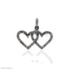 Pave Diamond Double Heart Charm, Sterling Silver Double Heart Charm, Handmade Sterling Silver Pave Diamond Double Heart Charm Jewelry