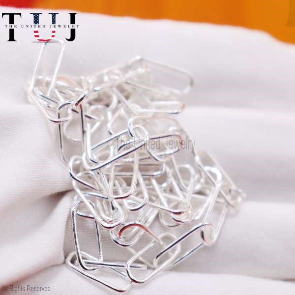 Paper Clips Chain Necklace, 925 Silver Gold Vermeil Paper Clip Chain Necklace, Handmade Long Link Bar Necklace Jewelry - Image 3