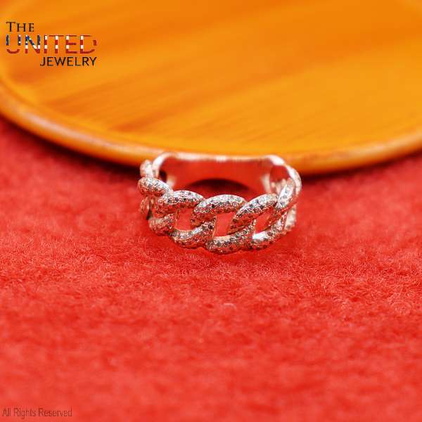 925 Sterling Silver Natural Pave Diamond Link Chain Ring Jewelry For Women's - Image 2
