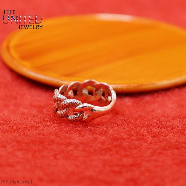 925 Sterling Silver Natural Pave Diamond Link Chain Ring Jewelry For Women's - Image 6