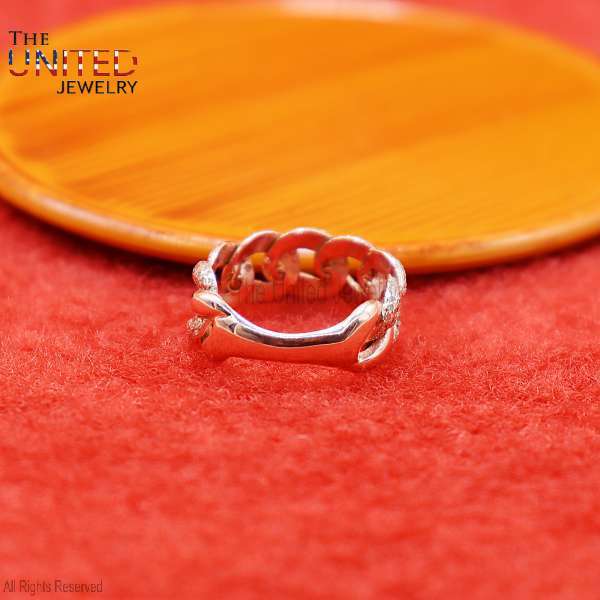 925 Sterling Silver Natural Pave Diamond Link Chain Ring Jewelry For Women's - Image 5