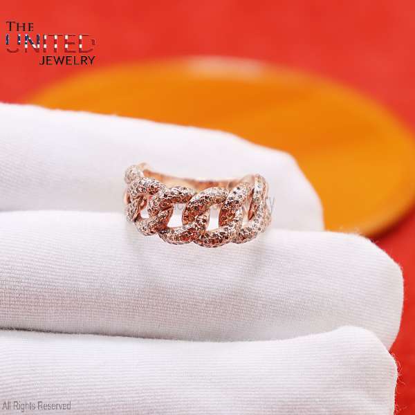 925 Sterling Silver Natural Pave Diamond Link Chain Ring Jewelry For Women's