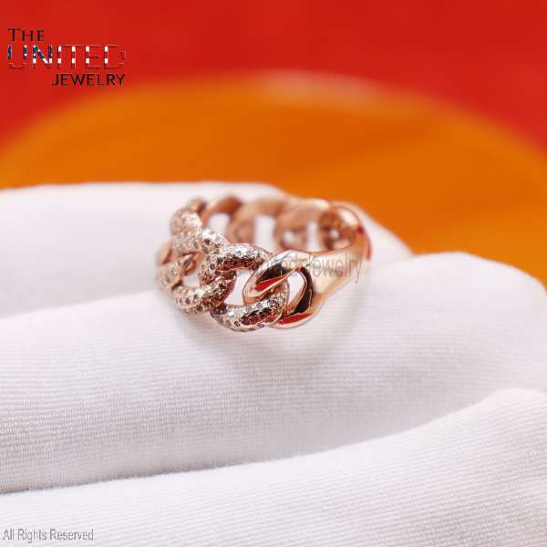 925 Sterling Silver Natural Pave Diamond Link Chain Ring Jewelry For Women's - Image 4