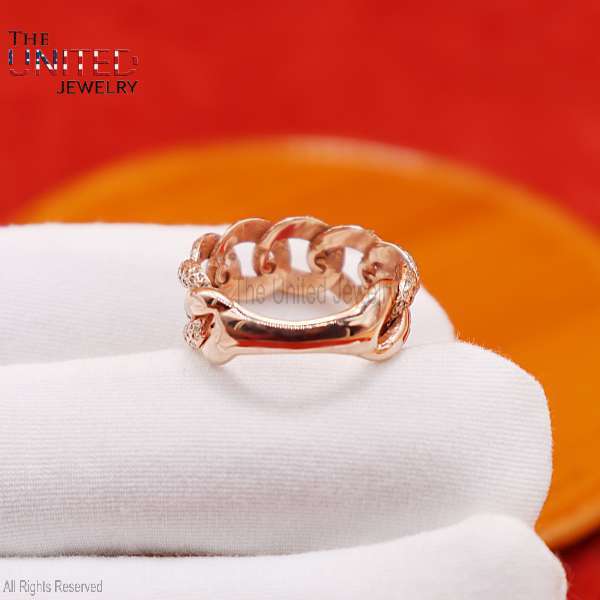 925 Sterling Silver Natural Pave Diamond Link Chain Ring Jewelry For Women's - Image 3