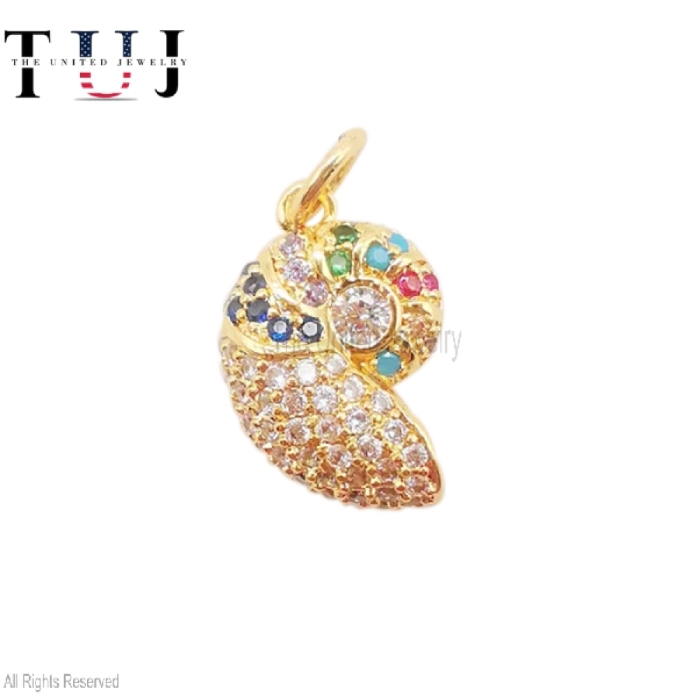 SeaShell Charms, 18K Gold Plated Mulitcolor CZ Pave Pendant, Beach Charm, Necklace Making Charms, Jewelry Findings