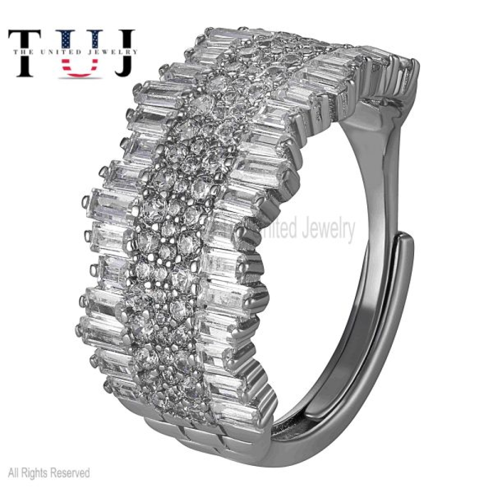 Pave Diamond Handmade 925 Sterling Silver Black Rhodium Baguette Ring Jewelry