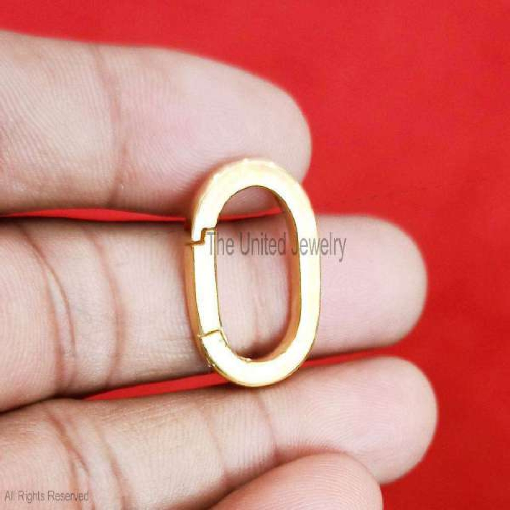 14k Gold Oval Shape Charm Holder, 14k Gold Handmade Oval Shape Enhancer Push Lock Jewelry