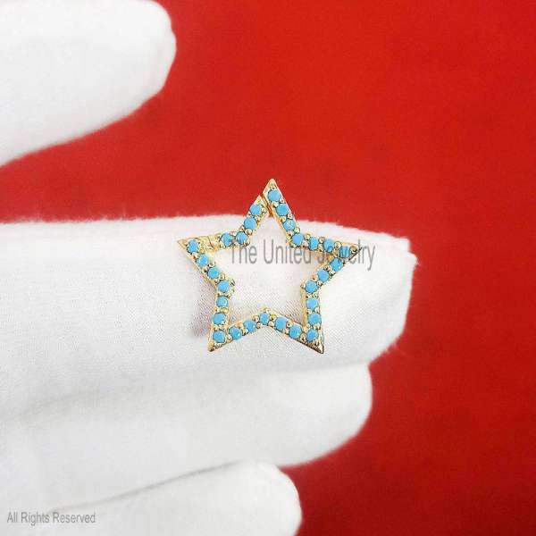 925 Silver Turquoise Gemstone Star charm Enhancer, Gemstone Star Charm Holder, Silver Multi Charm Enhancer, Link Lock, Gemstone Push Snap Lock