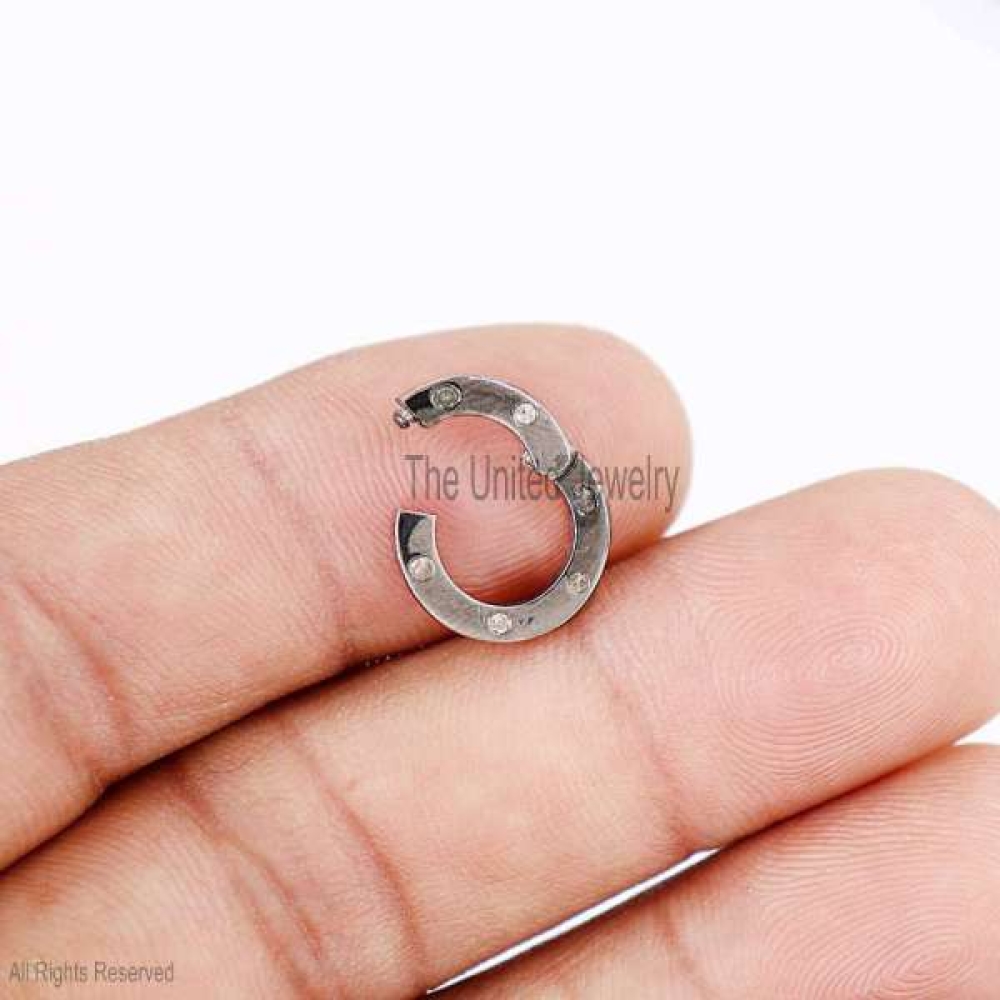 Natural Diamond Silver Round Enhancer, Charms Holder, Round Link Lock, Silver Round Enhancer, Round Connector, Enhancer Push Lock