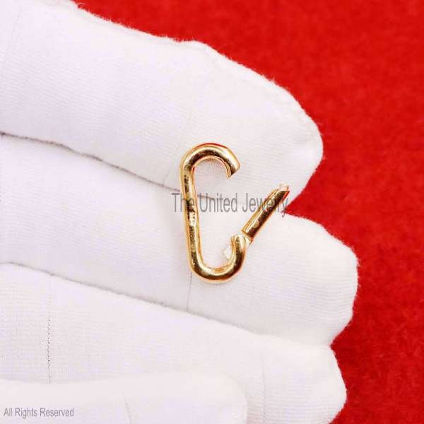 Sterling Silver Yellow Gold Plating Oval Charms Holder Necklace, Link Lock Pendant,Push Lock Jewelry, Snap Clasp Lock, 925 Sterling Silver Lock jewelry