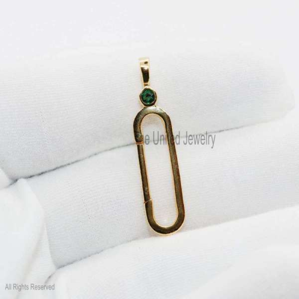 925 Silver Yellow Gold Plating Connector Lock, Emerald Charm Holder, Connector Push Lock, Jewelry Enhancer Lock, Handmade Charm Holder Jewelry