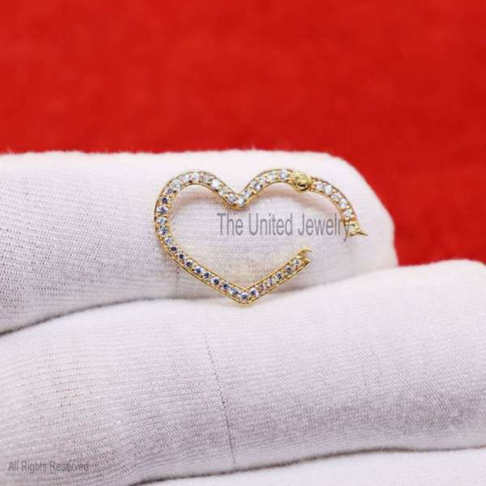 Heart Shape Snap Lock Jewelry, Sterling Silver Handmade Cubic Zircon Charm Holder Lock, Silver Heart Clasp Lock Jewelry