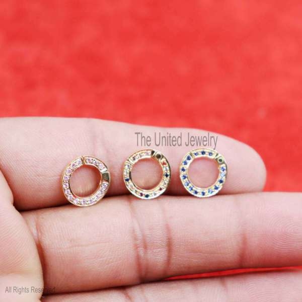 18k Gold Multisapphire Round Enhancer Lock, Charms Holder, Round Link Lock, 18k Round Enhancer, Round Connector, Enhancer Push Lock