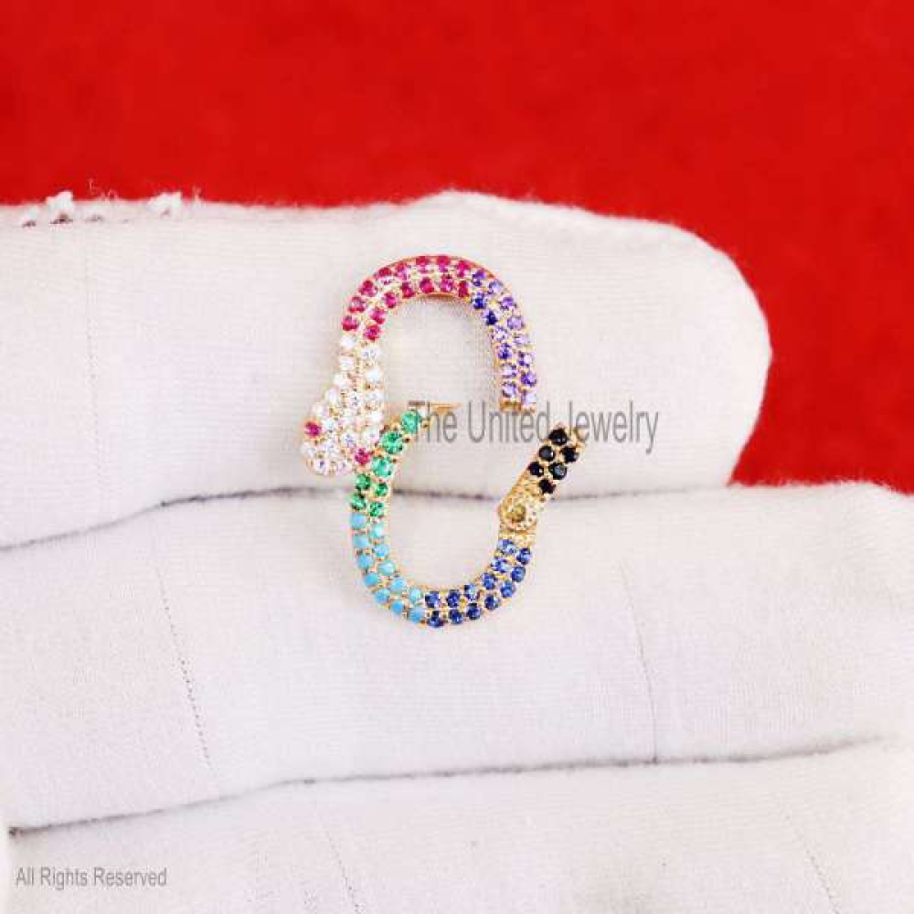 Multisapphire Handmade Snake Push Snap Lock Jewelry, Silver Multisapphire Snake Snap Enhancer Lock, Silver Charm Holder
