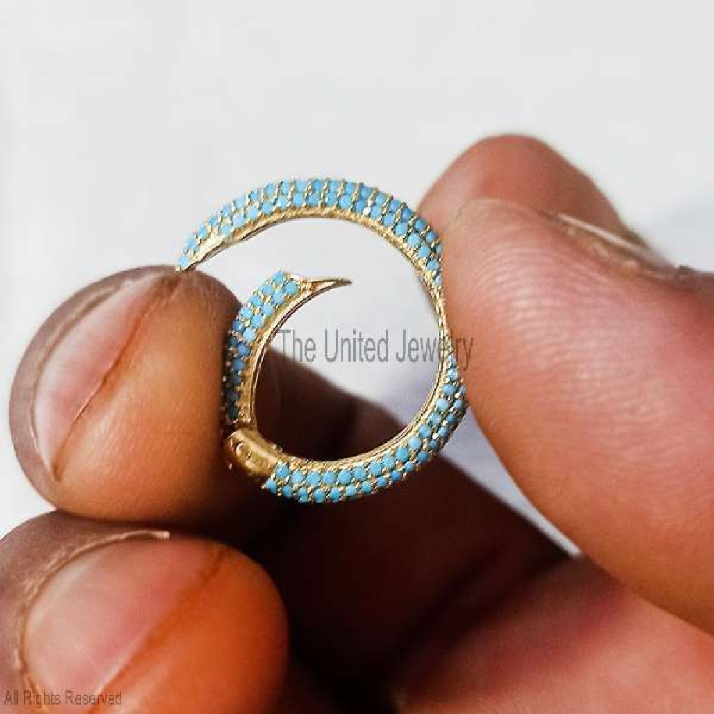 Turquoise Round Shape Enhancer Charm Lock, Enhancer Charm Lock, Silver Charm Holder, Turquoise Silver Charm Holder Necklace