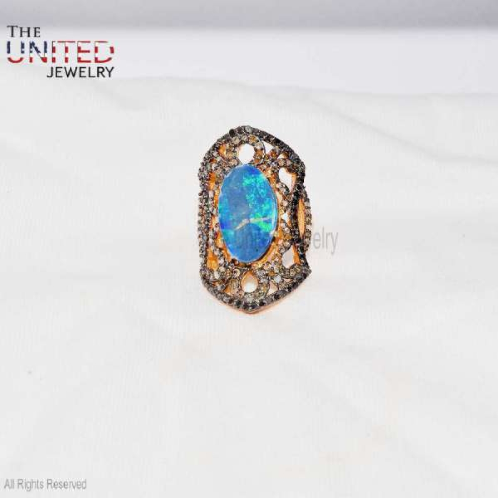 Handmade 925 Sterling Silver Pave Diamond With Gemstone Designer Ring Jewelry For Women’s
