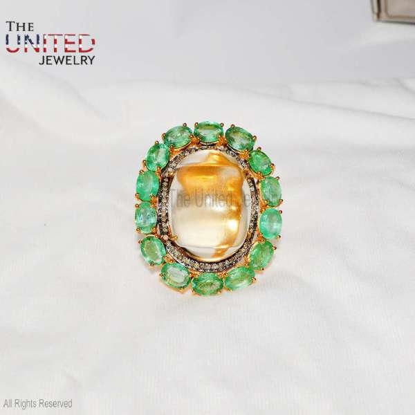Handmade Pave Diamond With Tsavorite Gemstone 925 Sterling Silver Designer Ring Jewelry For Women’s
