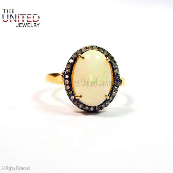 Handmade Pave Diamond With Opal 925 Sterling Silver Designer Ring Jewelry For Women’s