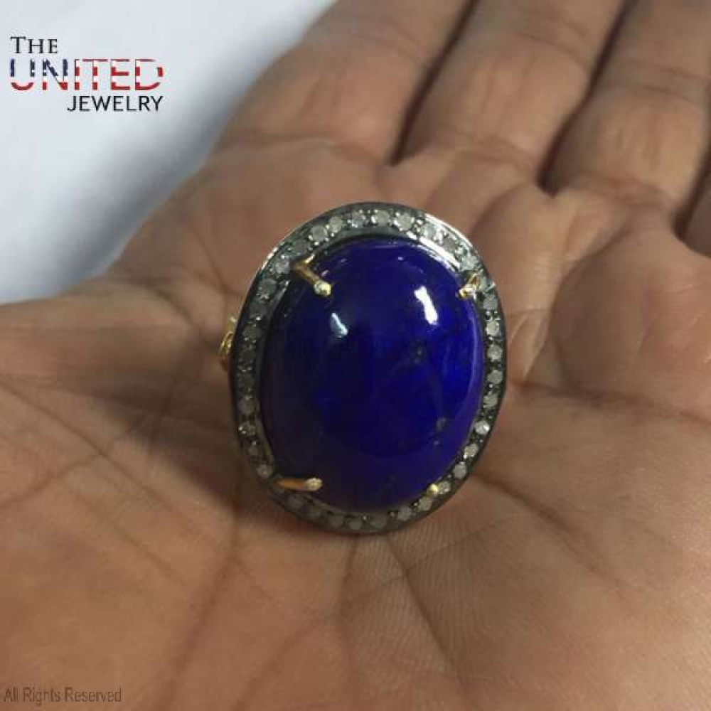 925 Sterling Silver Pave Diamond With Tanzanite Handmade Ring Jewelry For Women’s