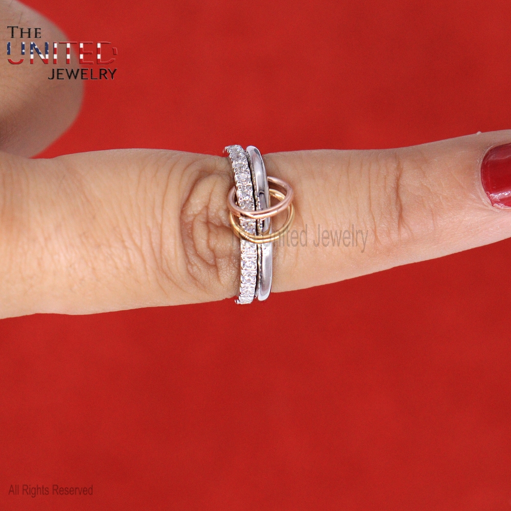 Natural Diamond Multi link Connected Rings, Diamond Multi Link Love Ring, Diamond Trinity Link Band, Two Link Ring, Connected Rings