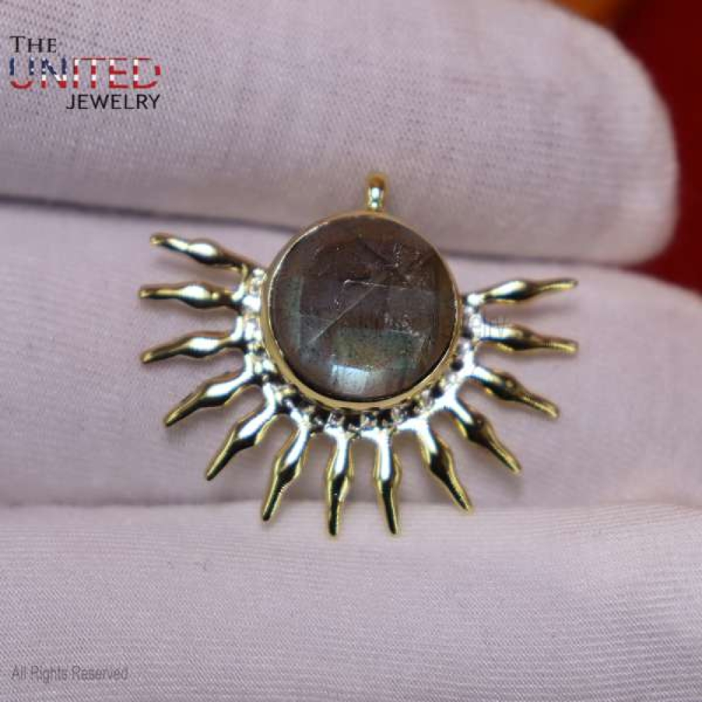 925 Sterling Silver Labradorite Half Sun Pendant Jewelry, Labradorite Sun Pendant, Silver Sun Charm, Handmade Silver Labradorite Sun Charm