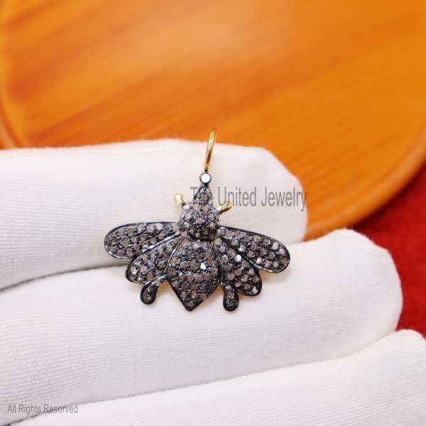Pave Diamond Bee Charm Pendant 925 Sterling Silver Jewelry Findings Additional Chain Charm, Honey Bee Pendant Charm Diamond