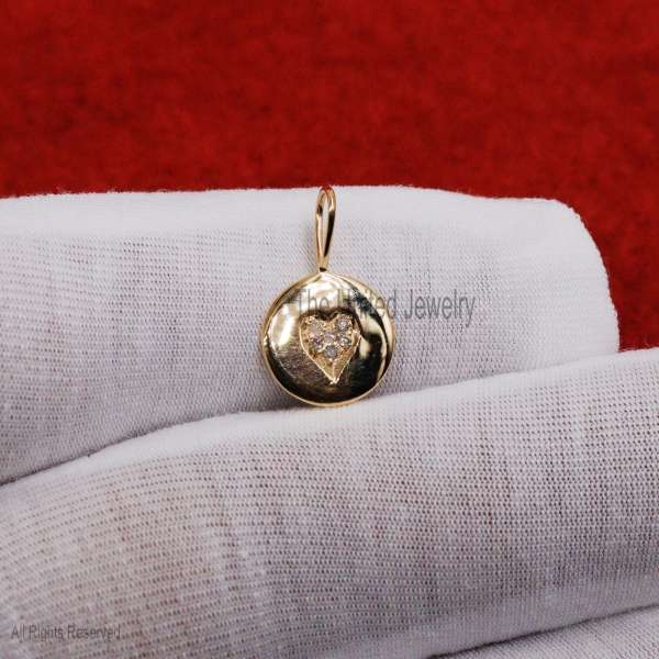 14k Gold Natural Pave Diamond Heart Shape Charm Pendant Jewelry, Gold Heart Charm, Heart Charm Pendant Jewelry, 14k Gold Heart Pendant