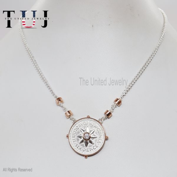 925 Sterling Silver Pave Diamond Handmade Designer Charm Necklace Jewelry