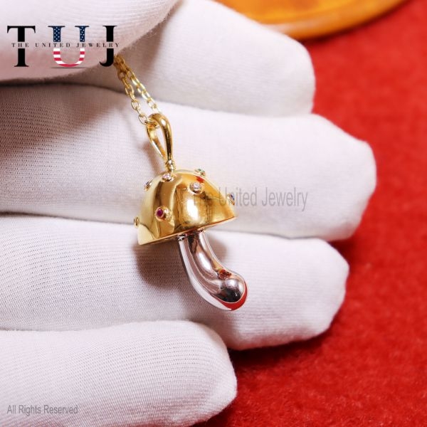 925 Sterling Silver Multi Sapphire Handmade Mushroom Charm Necklace Jewelry