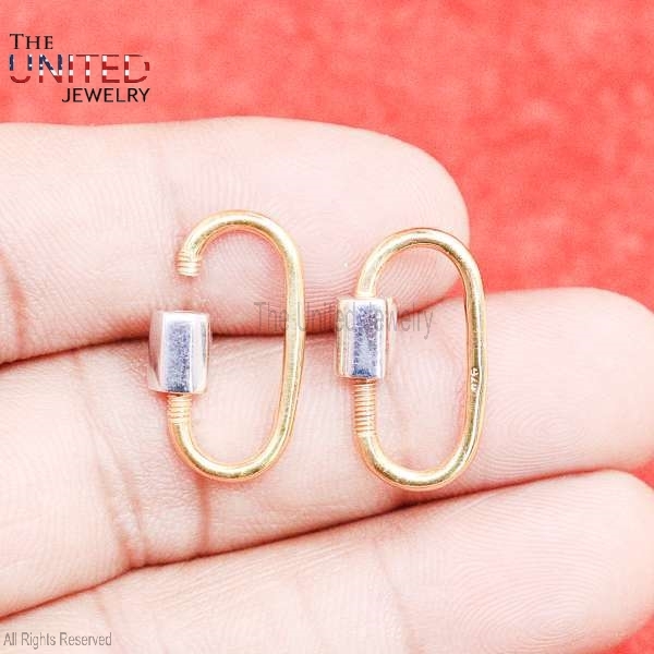 Handmade Two Tone Plating Sterling Silver Designer Carabiner Lock Jewelry, Silver Carabiner Lock Jewelry, Screw Lock Jewelry