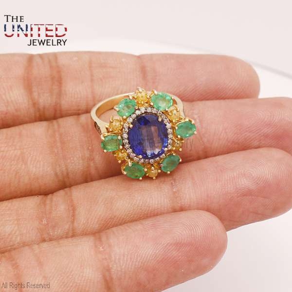 925 Sterling Silver Multi Gemstone Designer Ring, Multi Stones Engagement Ring, Silver Wedding Ring For Women’s