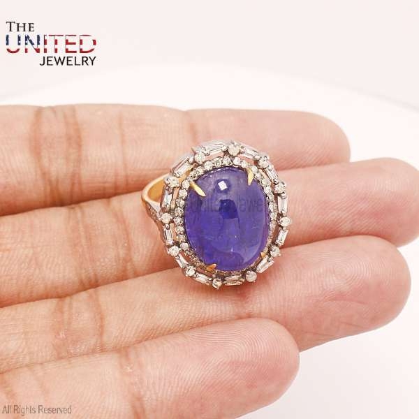 925 Sterling Silver Pave Diamond With Sapphire Designer Ring, Handmade Silver Pave Diamond Wedding Ring Jewelry
