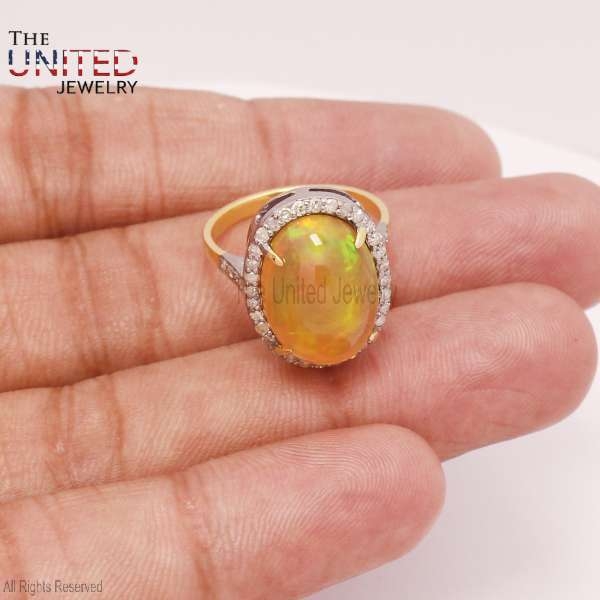 Pave Diamond With Opal Handmade Sterling Silver Ring, 925 Sterling Silver Handmade Designer Opal Ring Jewelry For Women’s