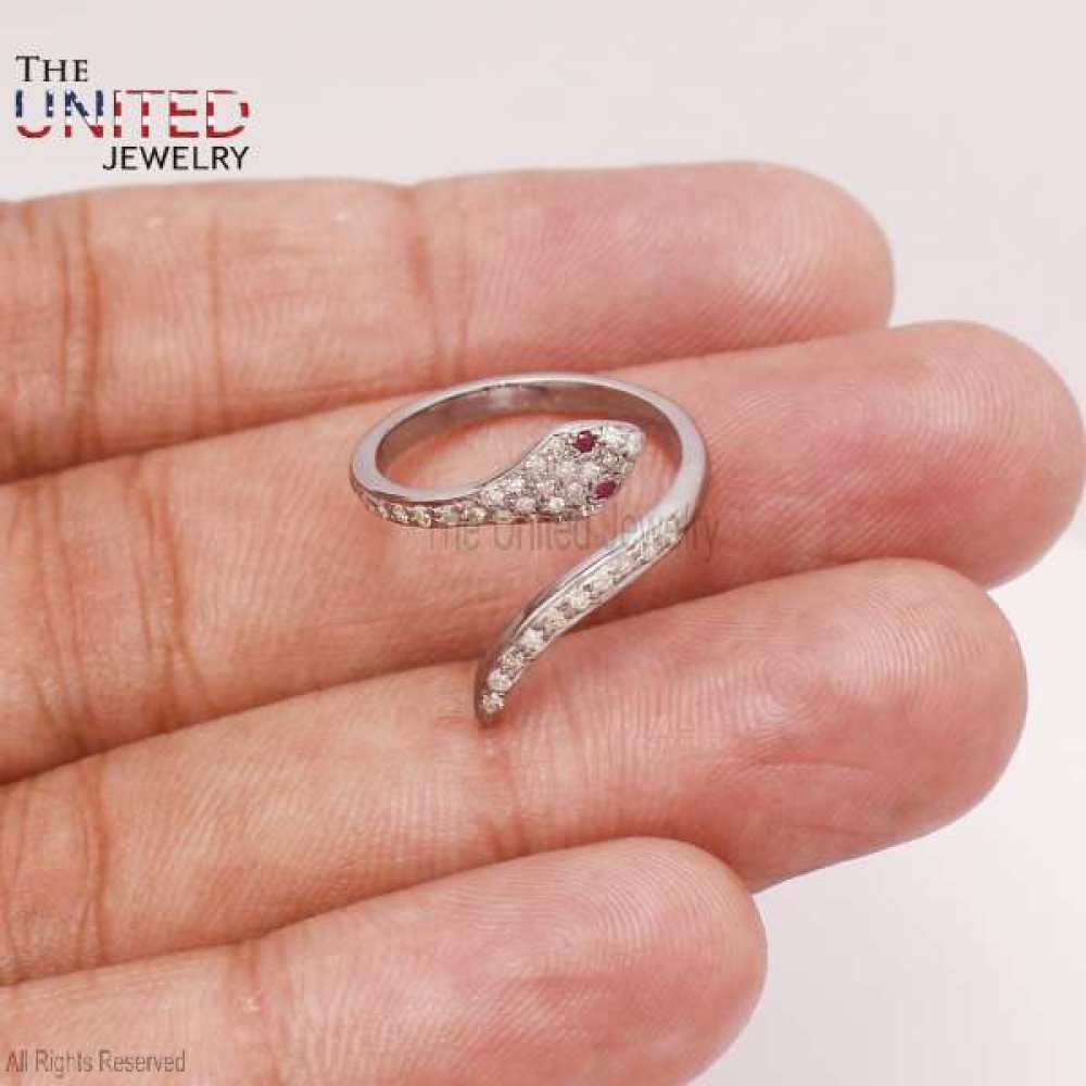 Natural Pave Diamond Snake Shape Ring Jewelry, Diamond Ruby Snake Ring, Silver Snake Ring Jewelry, Pave Diamond Ring