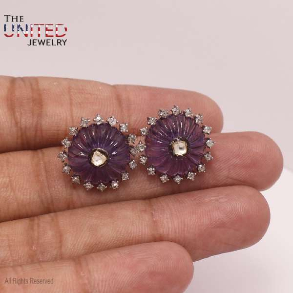 925 Sterling Silver Blue Amethyst Stud Earrings, Silver Blue Amethyst Earrings, Handmade Blue Amethyst Stud Earrings Jewelry