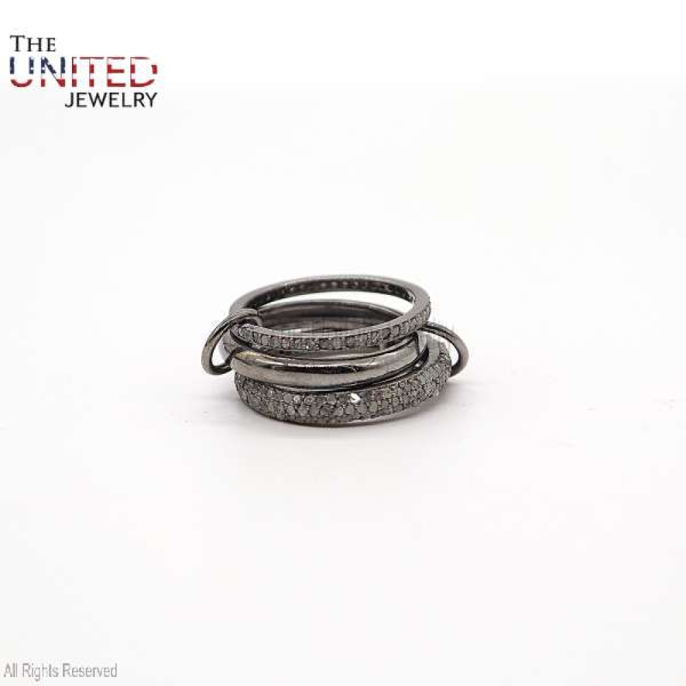 925 Sterling Silver Connector Band Ring Jewelry, Diamond Three Finger Connector Ring, Three Connector Band Ring, Link Ring