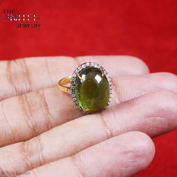 925 Sterling Silver Pave Diamond With Peridot Designer Handmade Ring Jewelry For Women’s