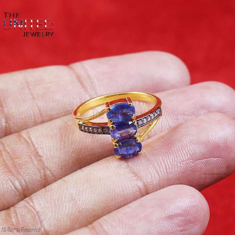 Handmade 925 Sterling Silver Pave Diamond With Blue Sapphire Ring Jewelry For Women’s