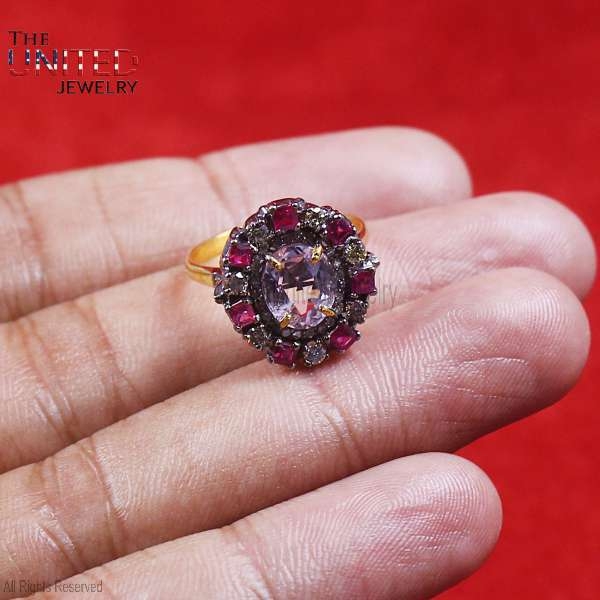 Handmade 925 Sterling Silver Diamond With Ruby Designer Ring Jewelry For Women’s